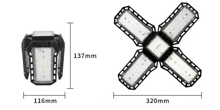 Adjustable Multi-Panel LED Shop Light. Ultra-Bright Deformable Lamp for Garage & Workshop