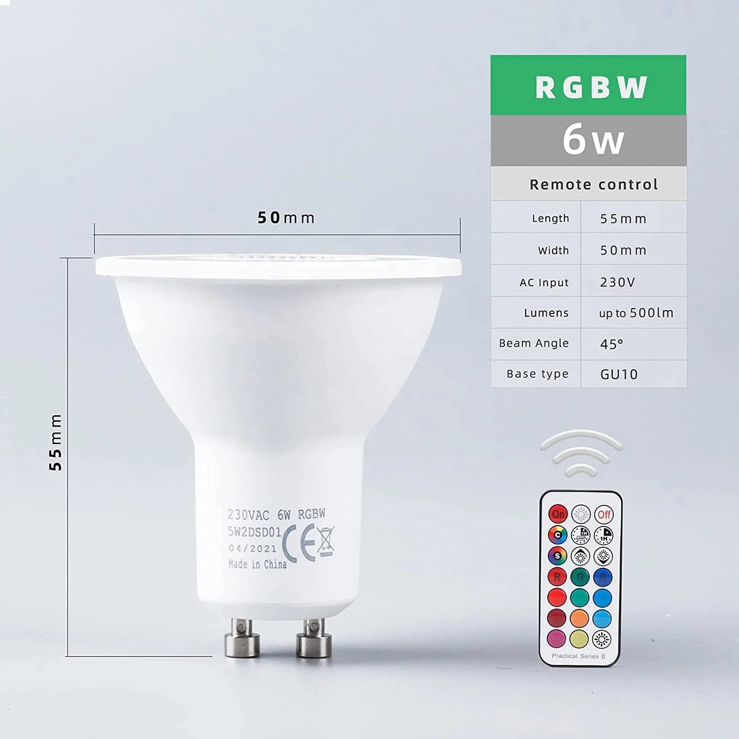 2PCS 5W RGB Warm White Colour Changing Spotlight Lamp 12 Colours 5 Modes Memory Dimmable Infrared Remote GU10 LED Light Bulb