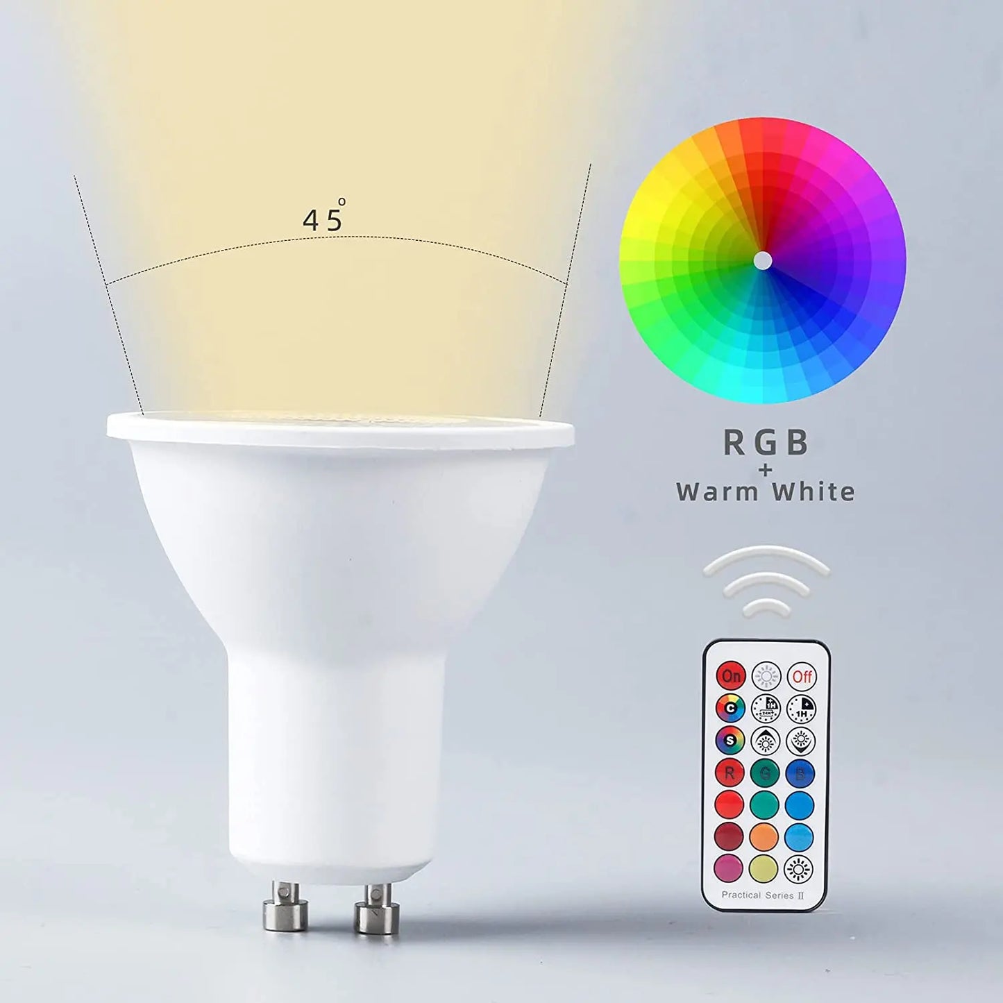 2PCS 5W RGB Warm White Colour Changing Spotlight Lamp 12 Colours 5 Modes Memory Dimmable Infrared Remote GU10 LED Light Bulb