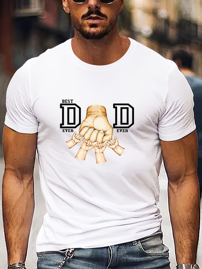 Men'S "Best Dad Ever" Graphic T-Shirt - Casual Short Sleeve, White with Black Fist Design, Perfect for Father'S Day or Everyday Wear, Everyday Tshirt | Playful Graphic Tee | Stretchable Fabric