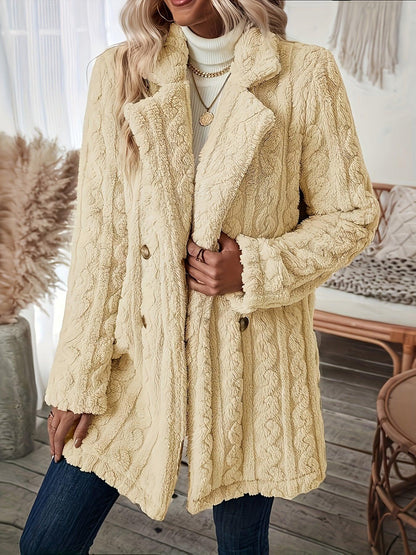 Long Sleeve Textured Thermal Double Breasted Lapel Teddy Coat