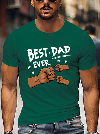 Men'S "Best Dad Ever" Graphic T-Shirt - Casual Short Sleeve, White with Black Fist Design, Perfect for Father'S Day or Everyday Wear, Everyday Tshirt | Playful Graphic Tee | Stretchable Fabric