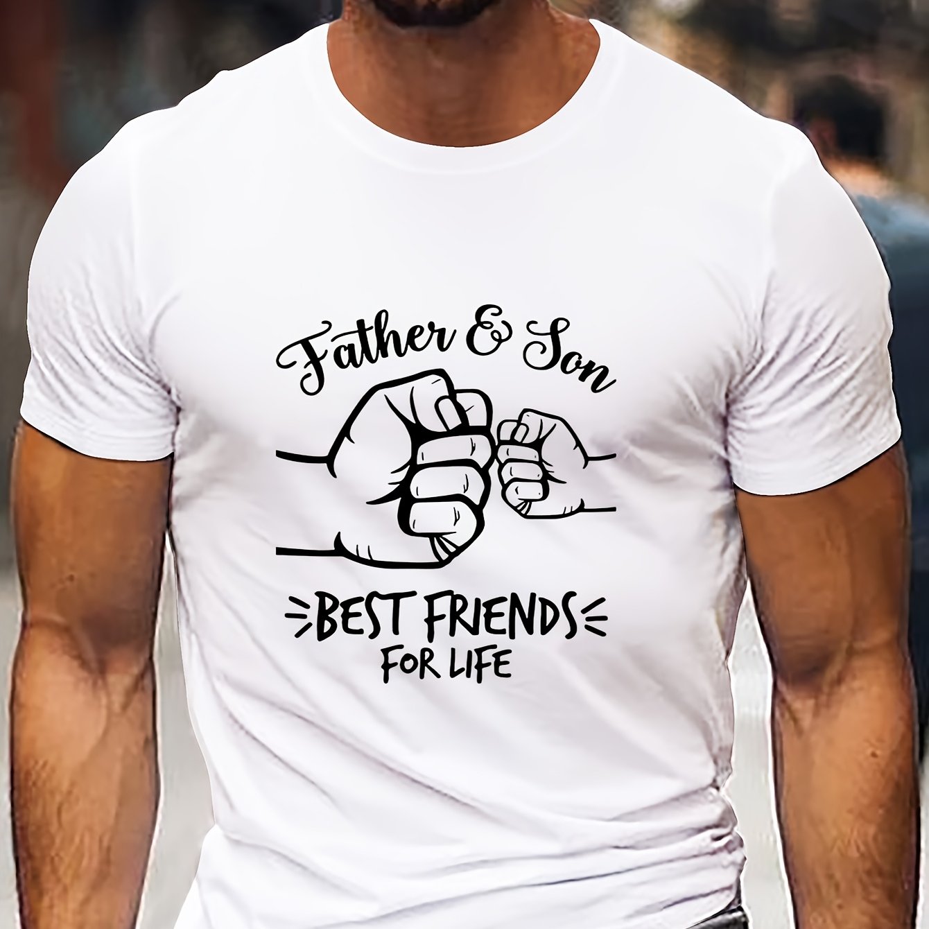 Men'S "Best Dad Ever" Graphic T-Shirt - Casual Short Sleeve, White with Black Fist Design, Perfect for Father'S Day or Everyday Wear, Everyday Tshirt | Playful Graphic Tee | Stretchable Fabric