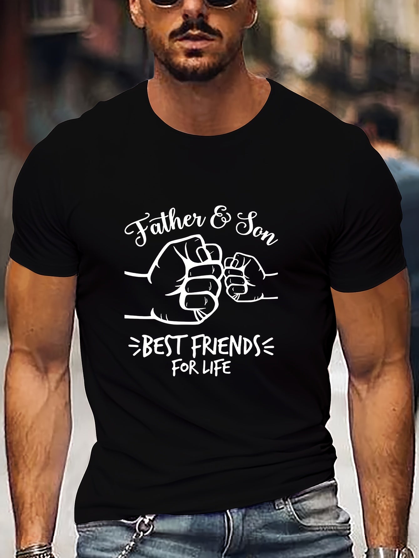 Men'S "Best Dad Ever" Graphic T-Shirt - Casual Short Sleeve, White with Black Fist Design, Perfect for Father'S Day or Everyday Wear, Everyday Tshirt | Playful Graphic Tee | Stretchable Fabric