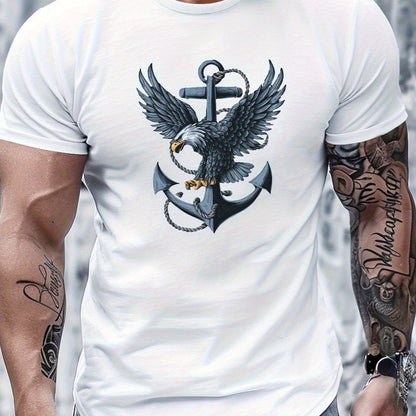 180G Pure Cotton Single-Sided Printed Round Neck Short Sleeve T-Shirt, Eagle Wings Pattern Pure Cotton Men's T-Shirt Comfortable Version