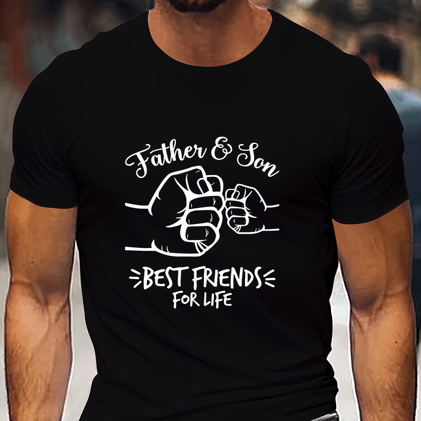 Men'S "Best Dad Ever" Graphic T-Shirt - Casual Short Sleeve, White with Black Fist Design, Perfect for Father'S Day or Everyday Wear, Everyday Tshirt | Playful Graphic Tee | Stretchable Fabric