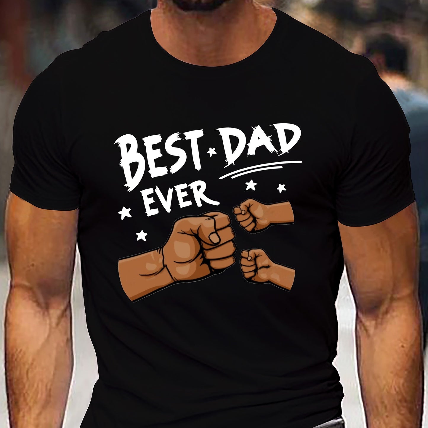 Men'S "Best Dad Ever" Graphic T-Shirt - Casual Short Sleeve, White with Black Fist Design, Perfect for Father'S Day or Everyday Wear, Everyday Tshirt | Playful Graphic Tee | Stretchable Fabric