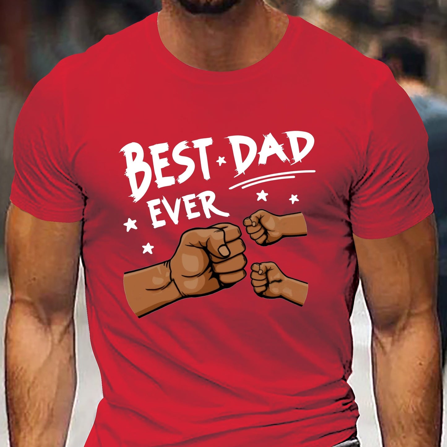 Men'S "Best Dad Ever" Graphic T-Shirt - Casual Short Sleeve, White with Black Fist Design, Perfect for Father'S Day or Everyday Wear, Everyday Tshirt | Playful Graphic Tee | Stretchable Fabric