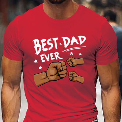 Men'S "Best Dad Ever" Graphic T-Shirt - Casual Short Sleeve, White with Black Fist Design, Perfect for Father'S Day or Everyday Wear, Everyday Tshirt | Playful Graphic Tee | Stretchable Fabric