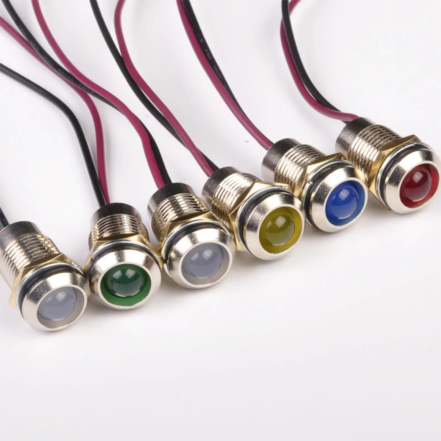 12mm Indicator Light 0-220VAC/DC Led Indicator Light Metal with Wired Lead 200mm Long