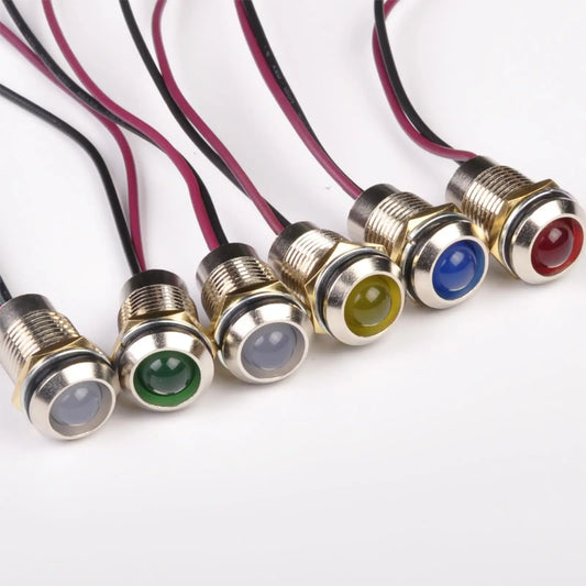 12mm Indicator Light 0-220VAC/DC Led Indicator Light Metal with Wired Lead 200mm Long