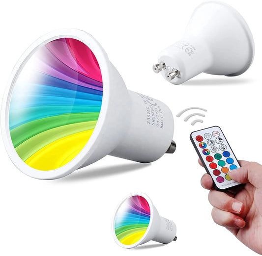 2PCS 5W RGB Warm White Colour Changing Spotlight Lamp 12 Colours 5 Modes Memory Dimmable Infrared Remote GU10 LED Light Bulb