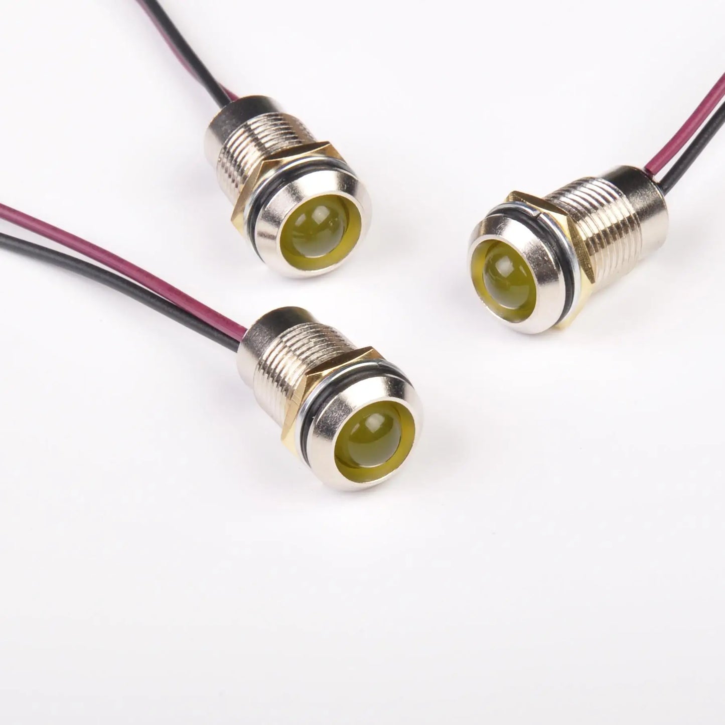 12mm Indicator Light 0-220VAC/DC Led Indicator Light Metal with Wired Lead 200mm Long