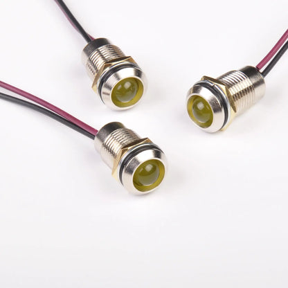 12mm Indicator Light 0-220VAC/DC Led Indicator Light Metal with Wired Lead 200mm Long