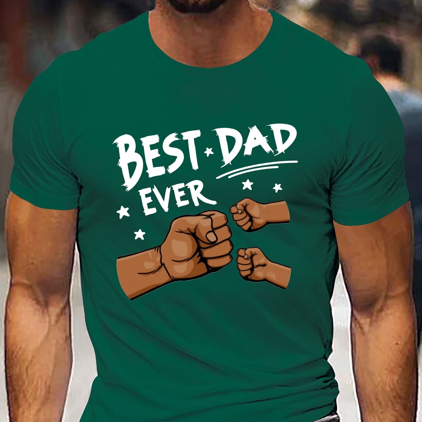 Men'S "Best Dad Ever" Graphic T-Shirt - Casual Short Sleeve, White with Black Fist Design, Perfect for Father'S Day or Everyday Wear, Everyday Tshirt | Playful Graphic Tee | Stretchable Fabric
