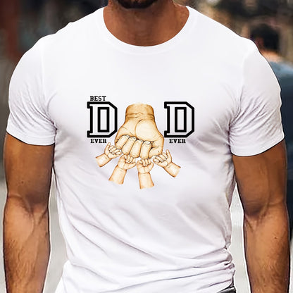 Men'S "Best Dad Ever" Graphic T-Shirt - Casual Short Sleeve, White with Black Fist Design, Perfect for Father'S Day or Everyday Wear, Everyday Tshirt | Playful Graphic Tee | Stretchable Fabric