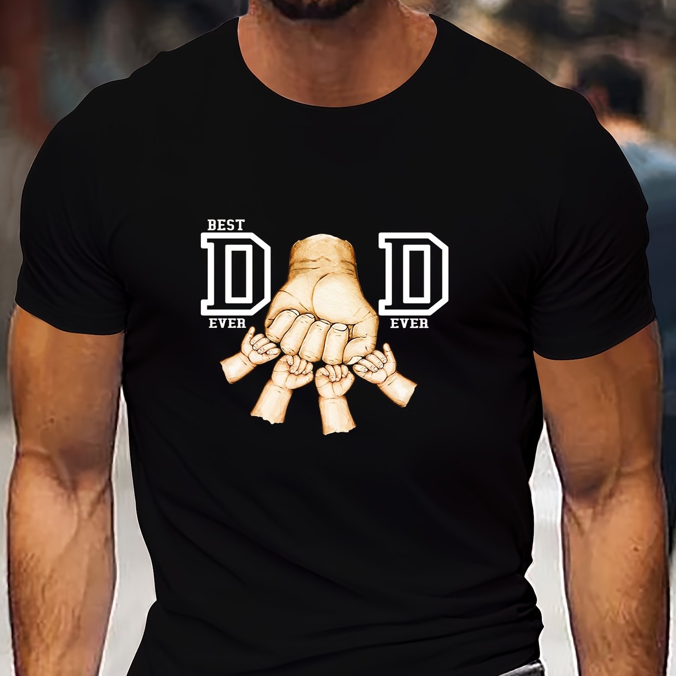 Men'S "Best Dad Ever" Graphic T-Shirt - Casual Short Sleeve, White with Black Fist Design, Perfect for Father'S Day or Everyday Wear, Everyday Tshirt | Playful Graphic Tee | Stretchable Fabric