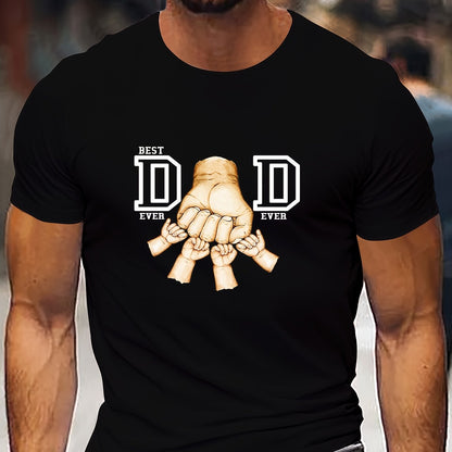Men'S "Best Dad Ever" Graphic T-Shirt - Casual Short Sleeve, White with Black Fist Design, Perfect for Father'S Day or Everyday Wear, Everyday Tshirt | Playful Graphic Tee | Stretchable Fabric