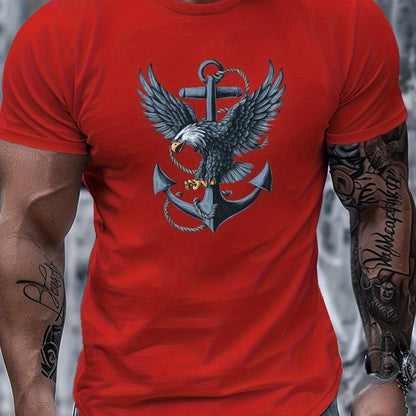 180G Pure Cotton Single-Sided Printed Round Neck Short Sleeve T-Shirt, Eagle Wings Pattern Pure Cotton Men's T-Shirt Comfortable Version