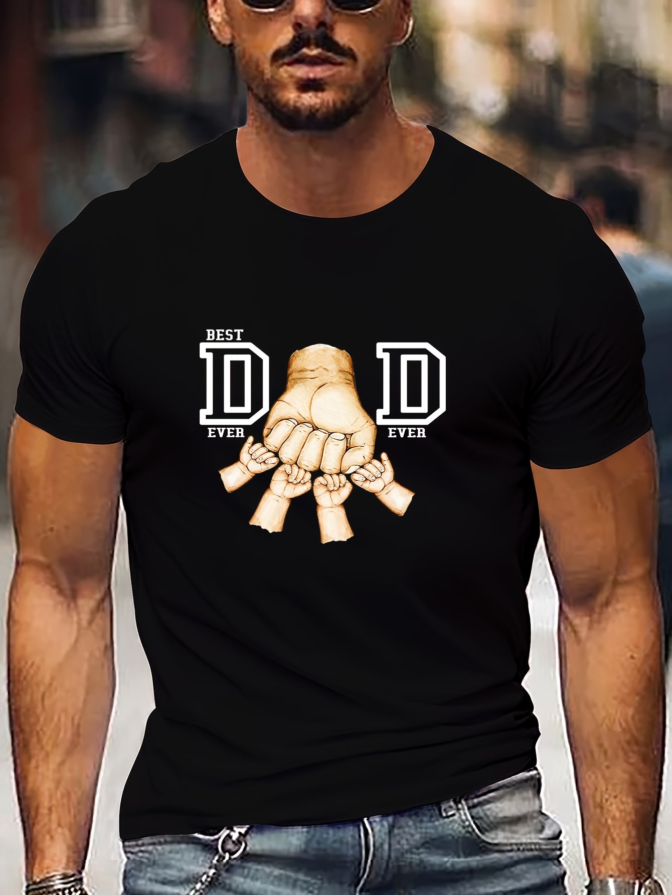 Men'S "Best Dad Ever" Graphic T-Shirt - Casual Short Sleeve, White with Black Fist Design, Perfect for Father'S Day or Everyday Wear, Everyday Tshirt | Playful Graphic Tee | Stretchable Fabric